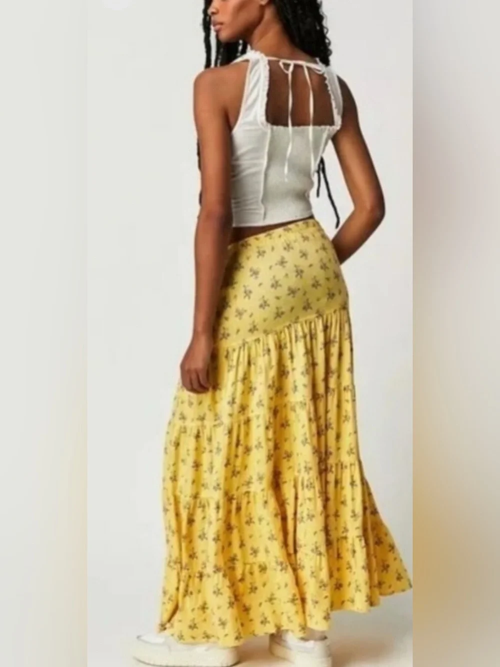 Free People Nova Tiered Maxi Skirt Lemon Combo Size S ~ NWOT - Picture 2 of 15